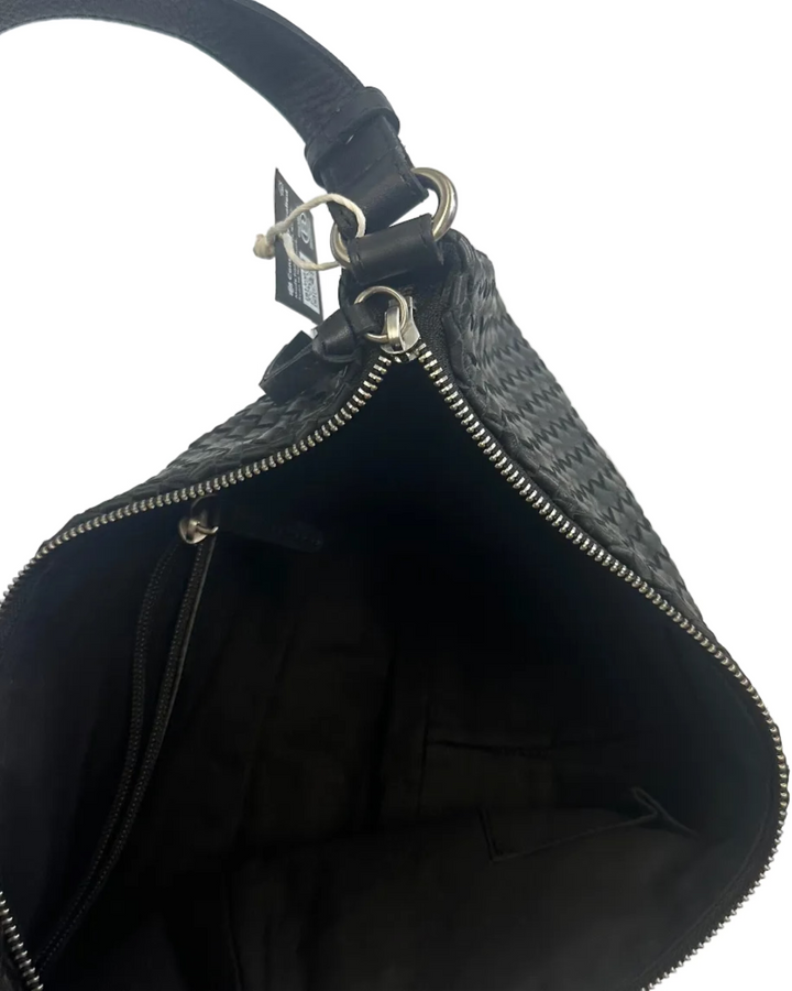 Black Basket Weave Shoulder Bag