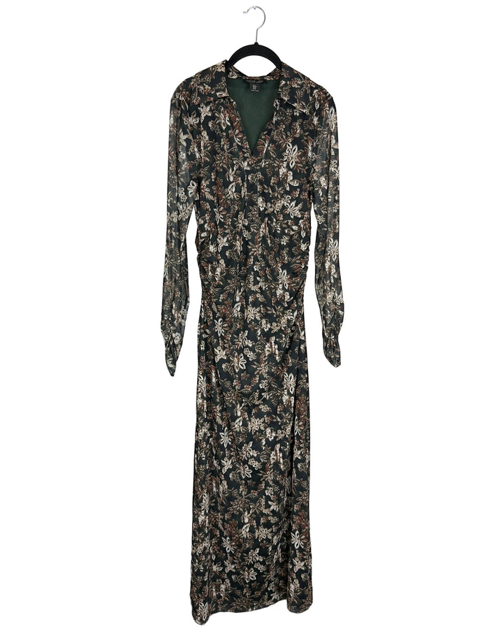 Dark Green Floral Mesh Dress -  Size 6/8