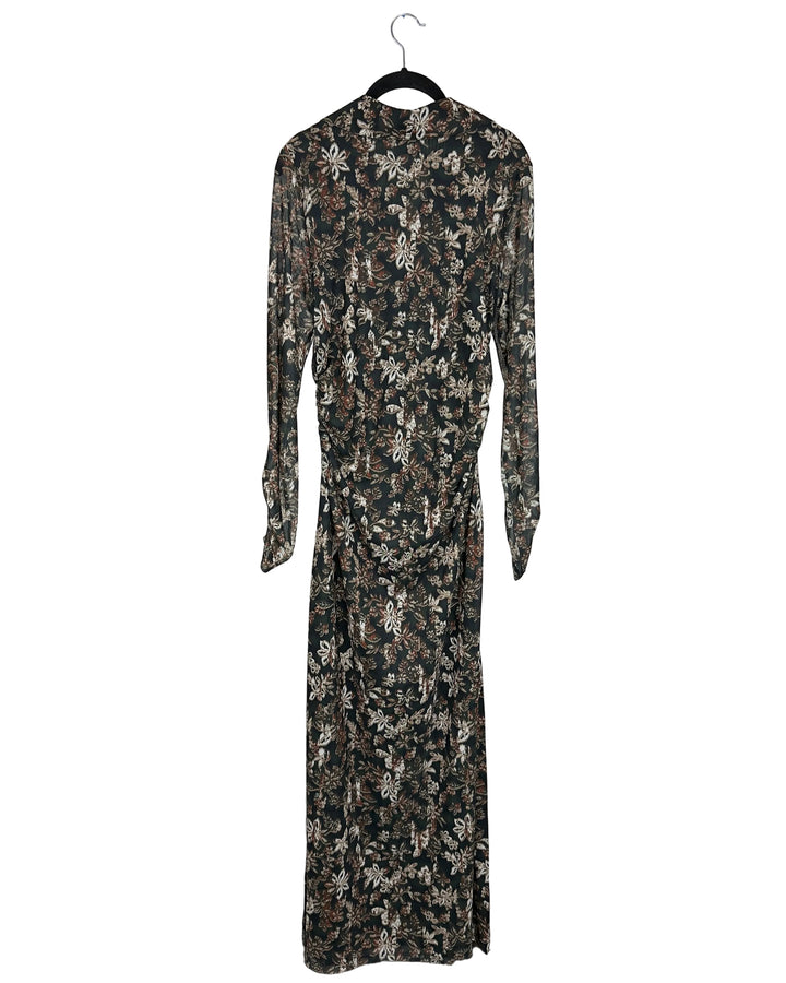 Dark Green Floral Mesh Dress -  Size 6/8