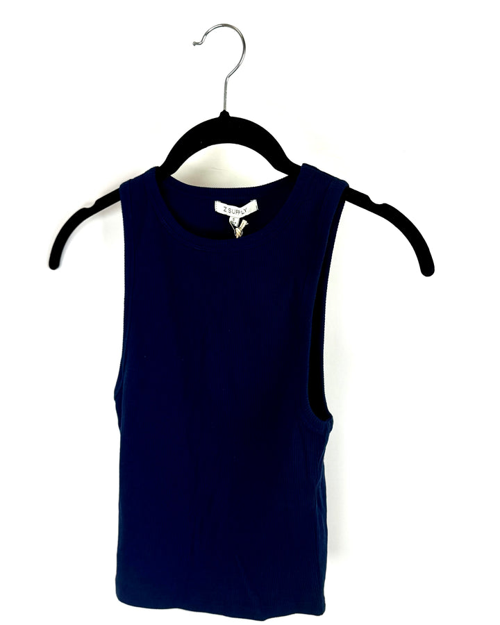 Navy Blue Cropped Rib Tank - Size 0/2