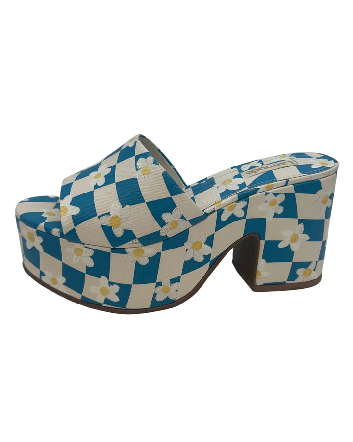 Blue and White Checkerboard Daisy Platform Mule- Size 6.5, 7, and 9.5