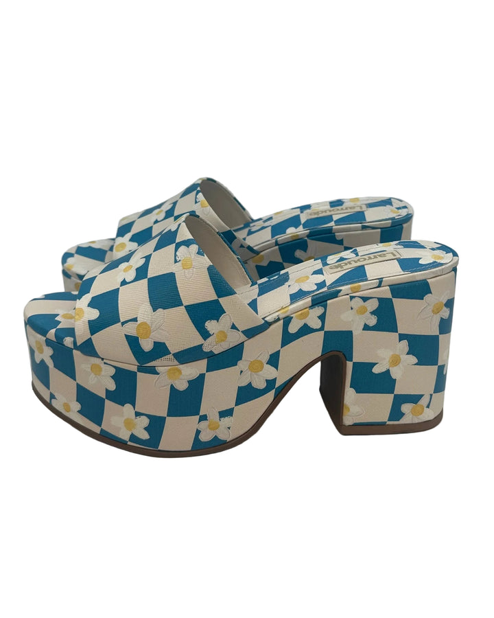 Blue and White Checkerboard Daisy Platform Mule- Size 6.5, 7, and 9.5