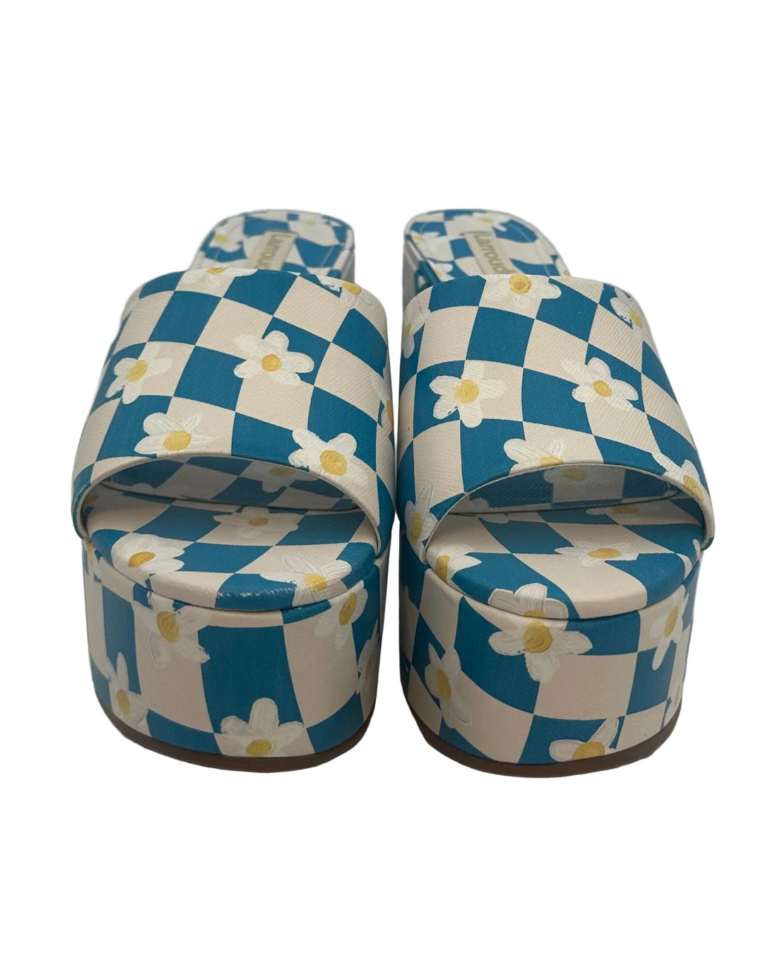 Blue and White Checkerboard Daisy Platform Mule- Size 6.5, 7, and 9.5