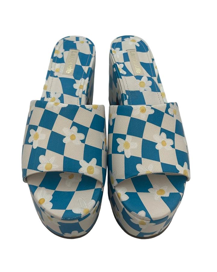 Blue and White Checkerboard Daisy Platform Mule- Size 6.5, 7, and 9.5