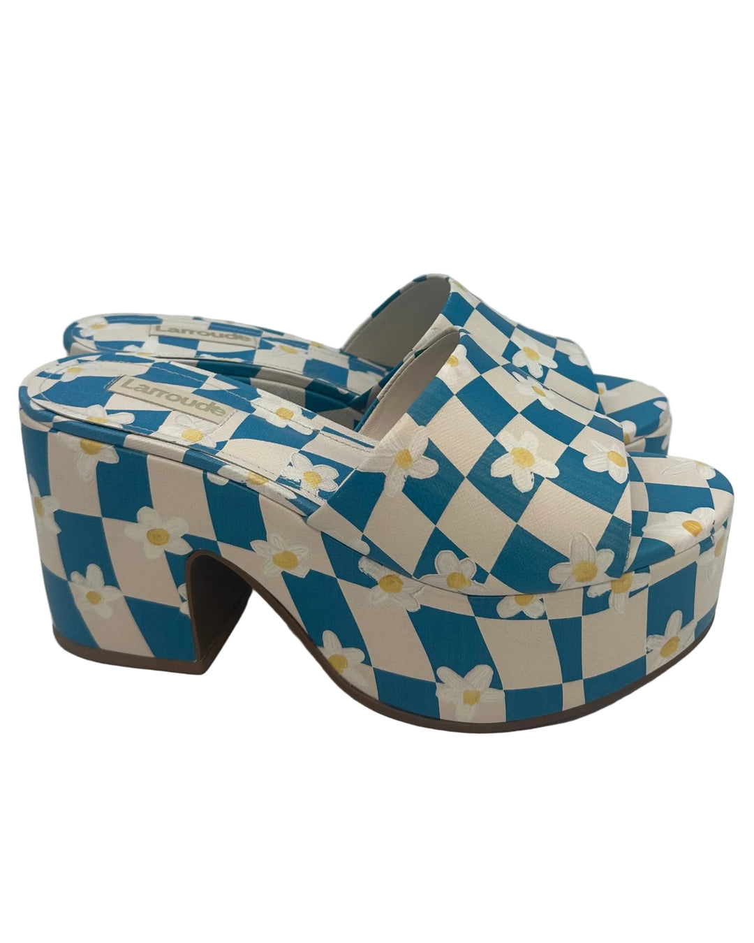 Blue and White Checkerboard Daisy Platform Mule- Size 6.5, 7, and 9.5
