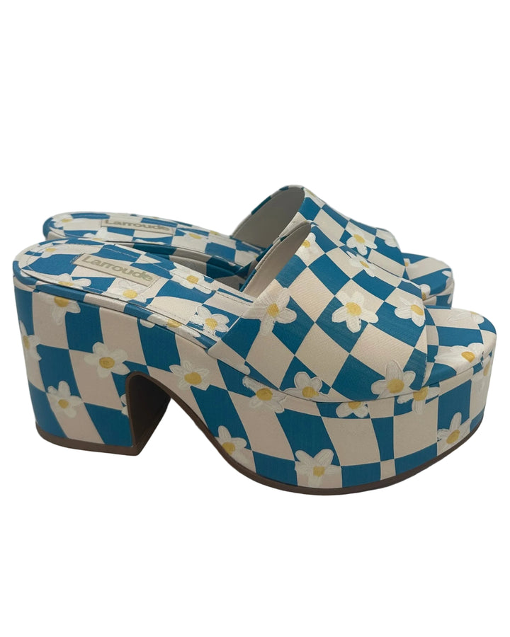 Blue and White Checkerboard Daisy Platform Mule- Size 6.5, 7, and 9.5