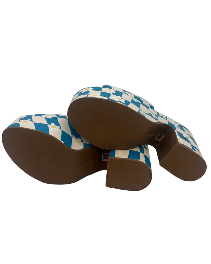 Blue and White Checkerboard Daisy Platform Mule- Size 6.5, 7, and 9.5