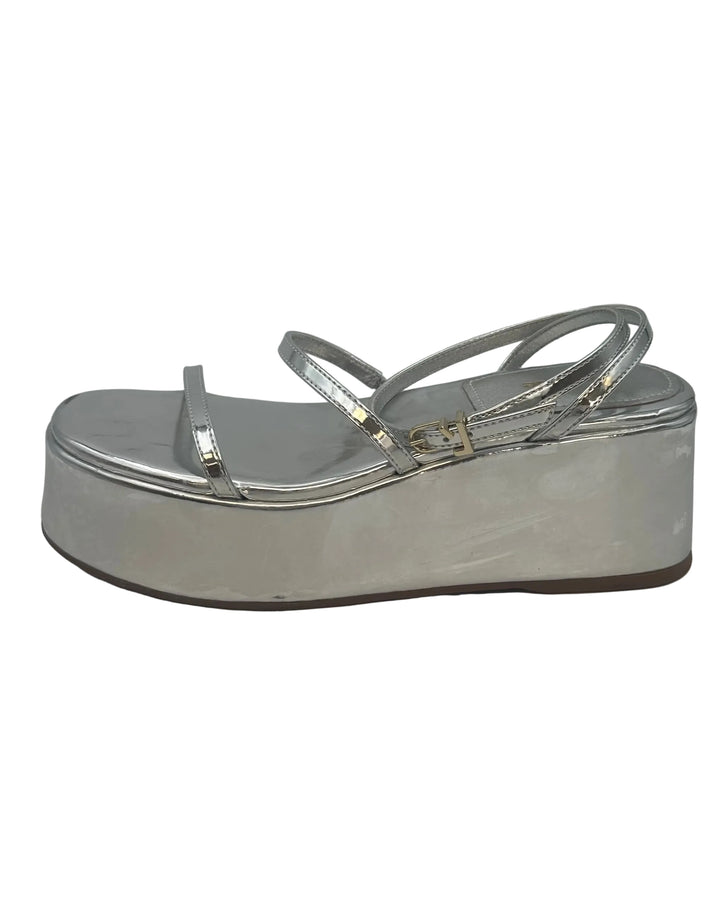 Silver Leather Strappy Platform Sandals - Size 6 and 7.5