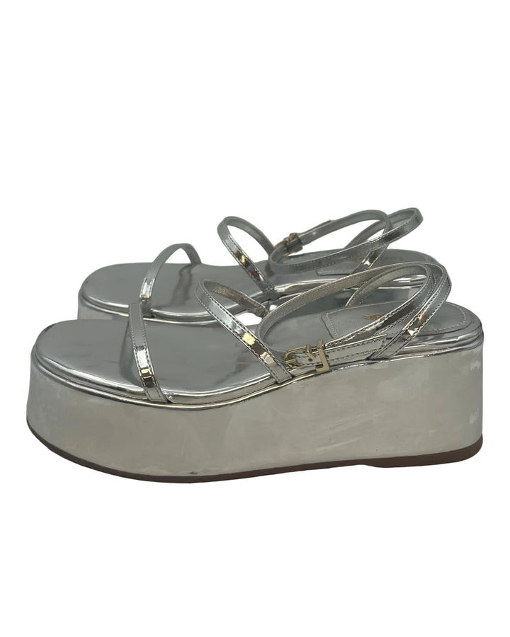Silver Leather Strappy Platform Sandals - Size 6 and 7.5