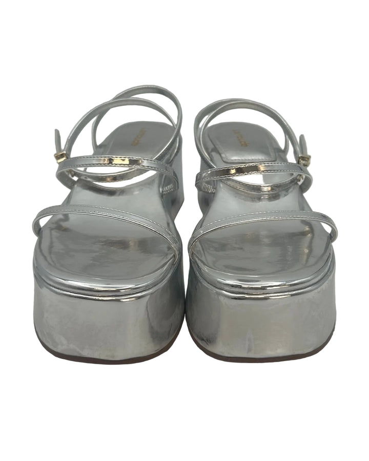 Silver Leather Strappy Platform Sandals - Size 6 and 7.5