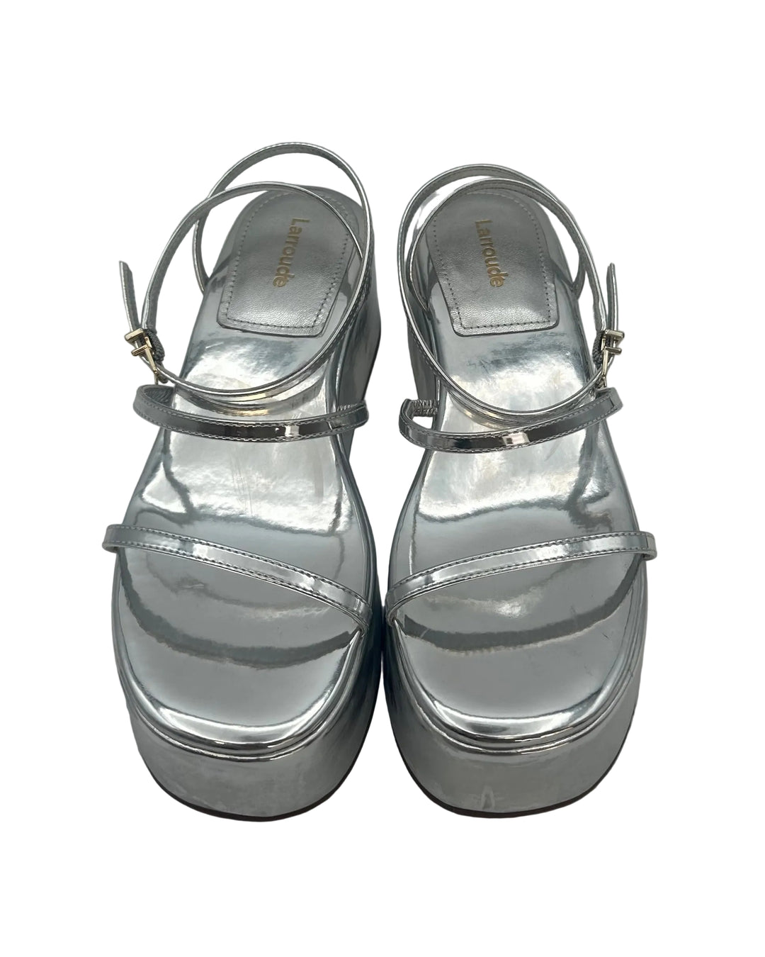 Silver Leather Strappy Platform Sandals - Size 6 and 7.5