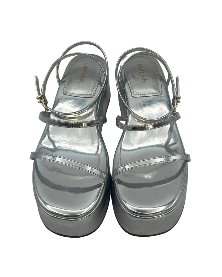 Silver Leather Strappy Platform Sandals - Size 6 and 7.5