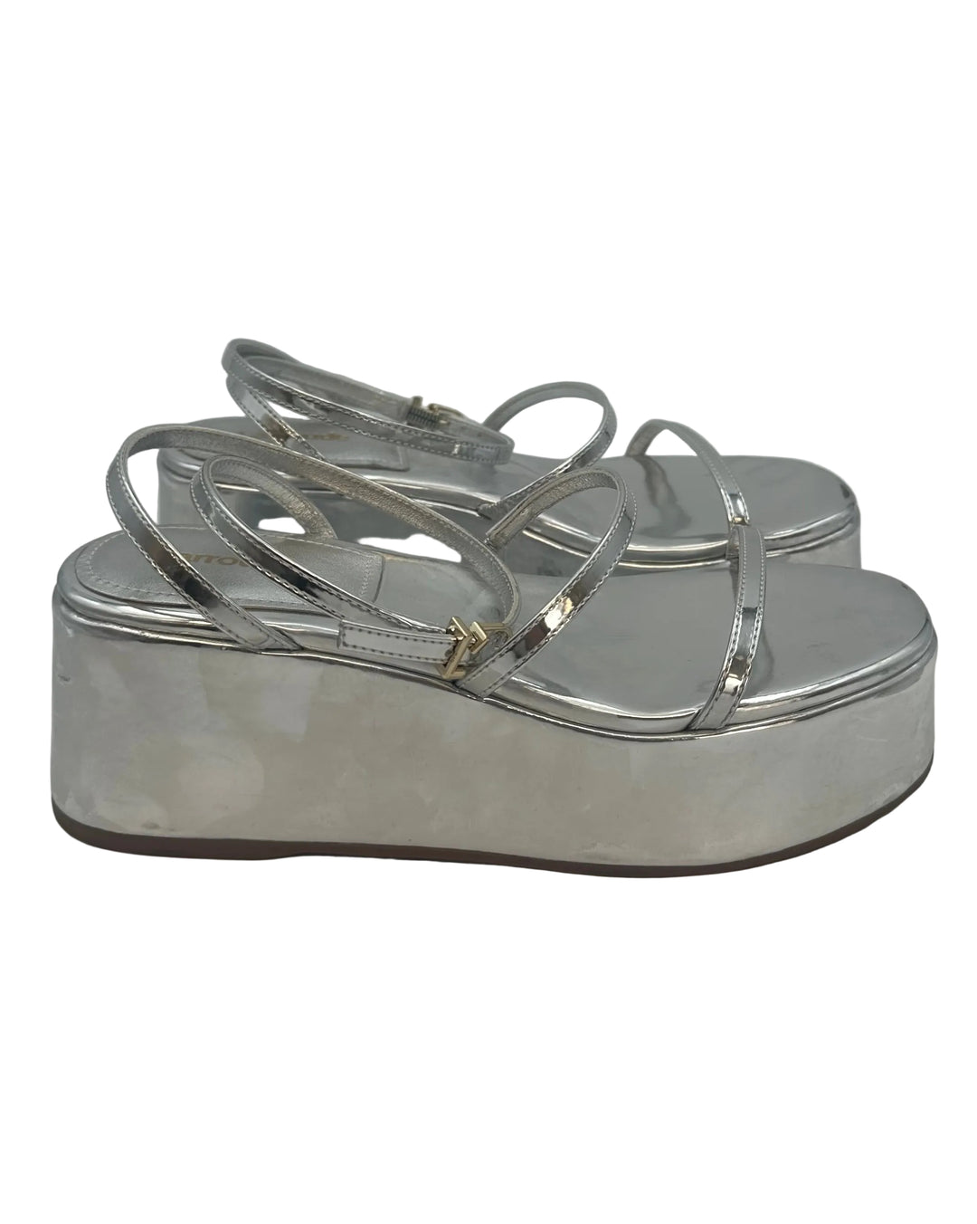 Silver Leather Strappy Platform Sandals - Size 6 and 7.5