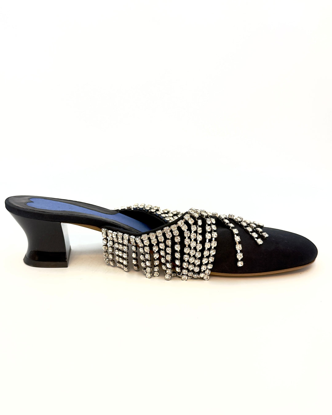 Round Toe Black and Silver Fringe Mules - Size 40