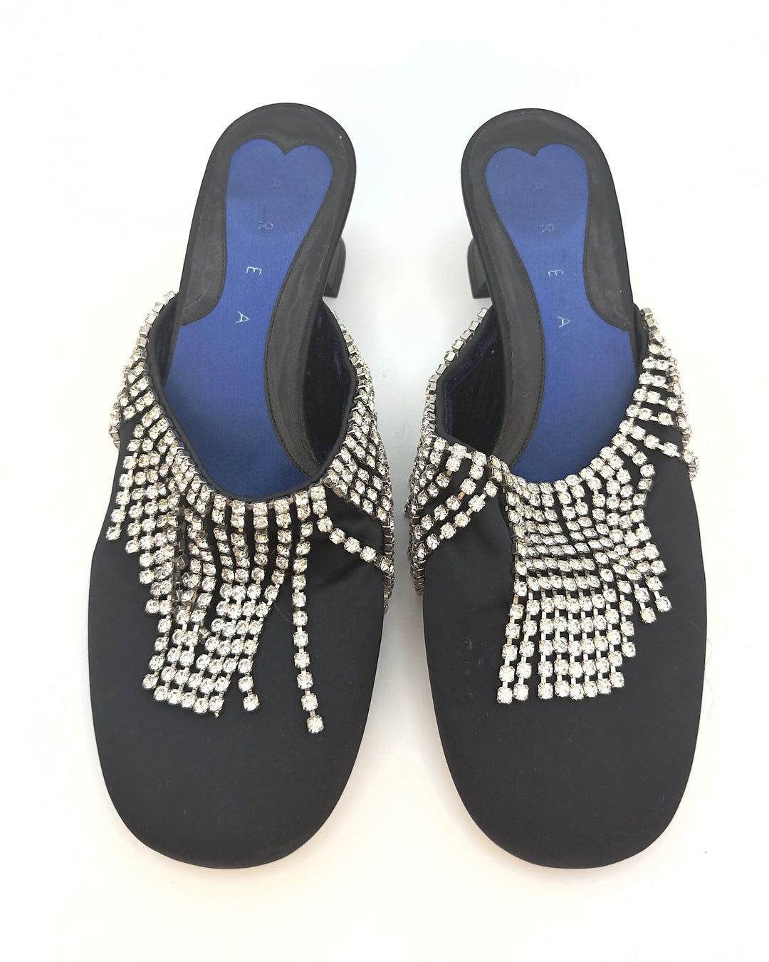 Round Toe Black and Silver Fringe Mules - Size 40