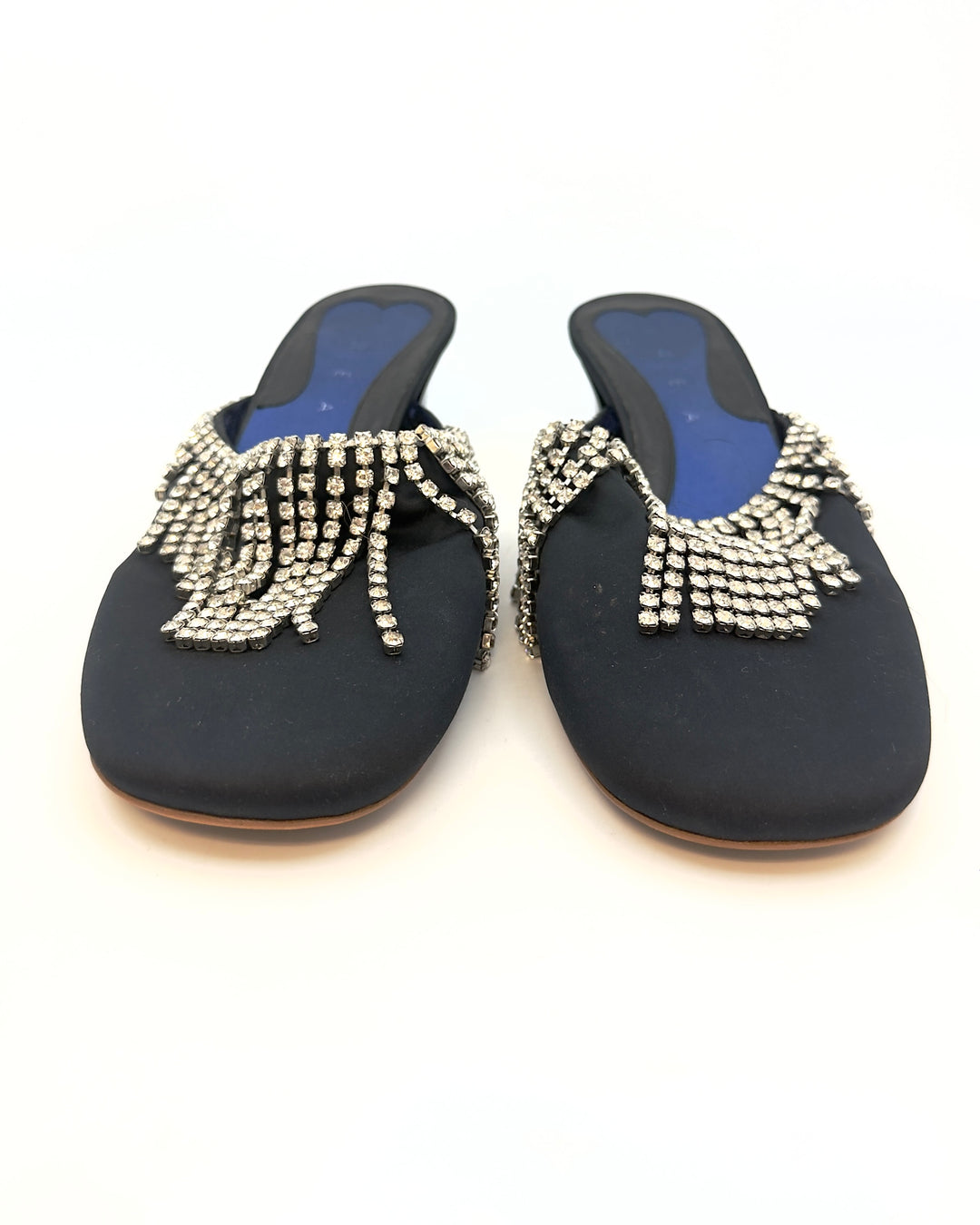 Round Toe Black and Silver Fringe Mules - Size 40