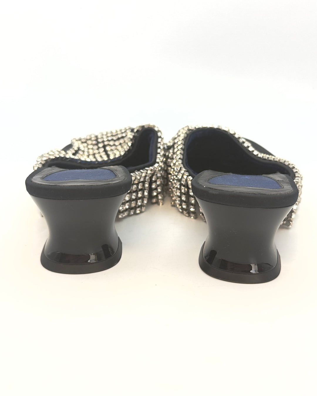 Round Toe Black and Silver Fringe Mules - Size 40