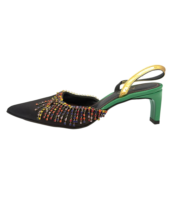 Green, Black and Colorful Fringe Heels - Size 37