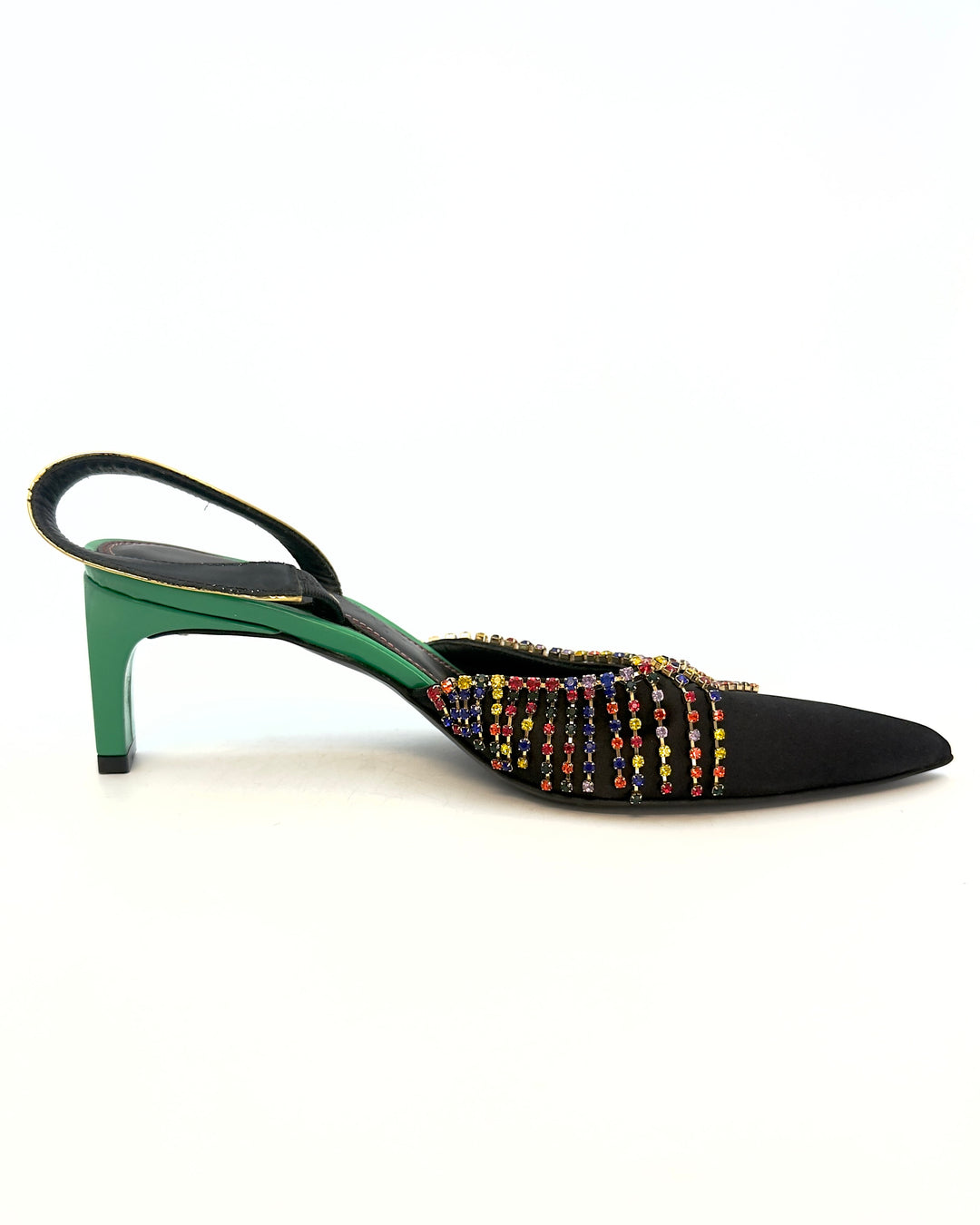 Green, Black and Colorful Fringe Heels - Size 37