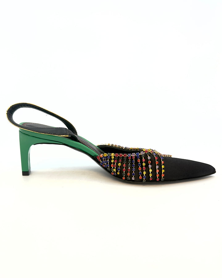 Green, Black and Colorful Fringe Heels - Size 37