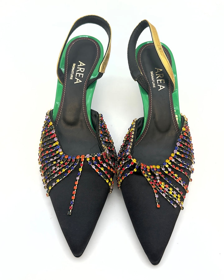 Green, Black and Colorful Fringe Heels - Size 37