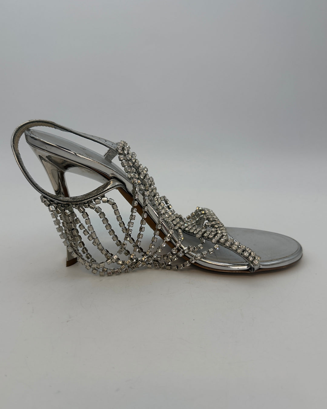 Light Silver Rhinestone Leather Heels - Size 39