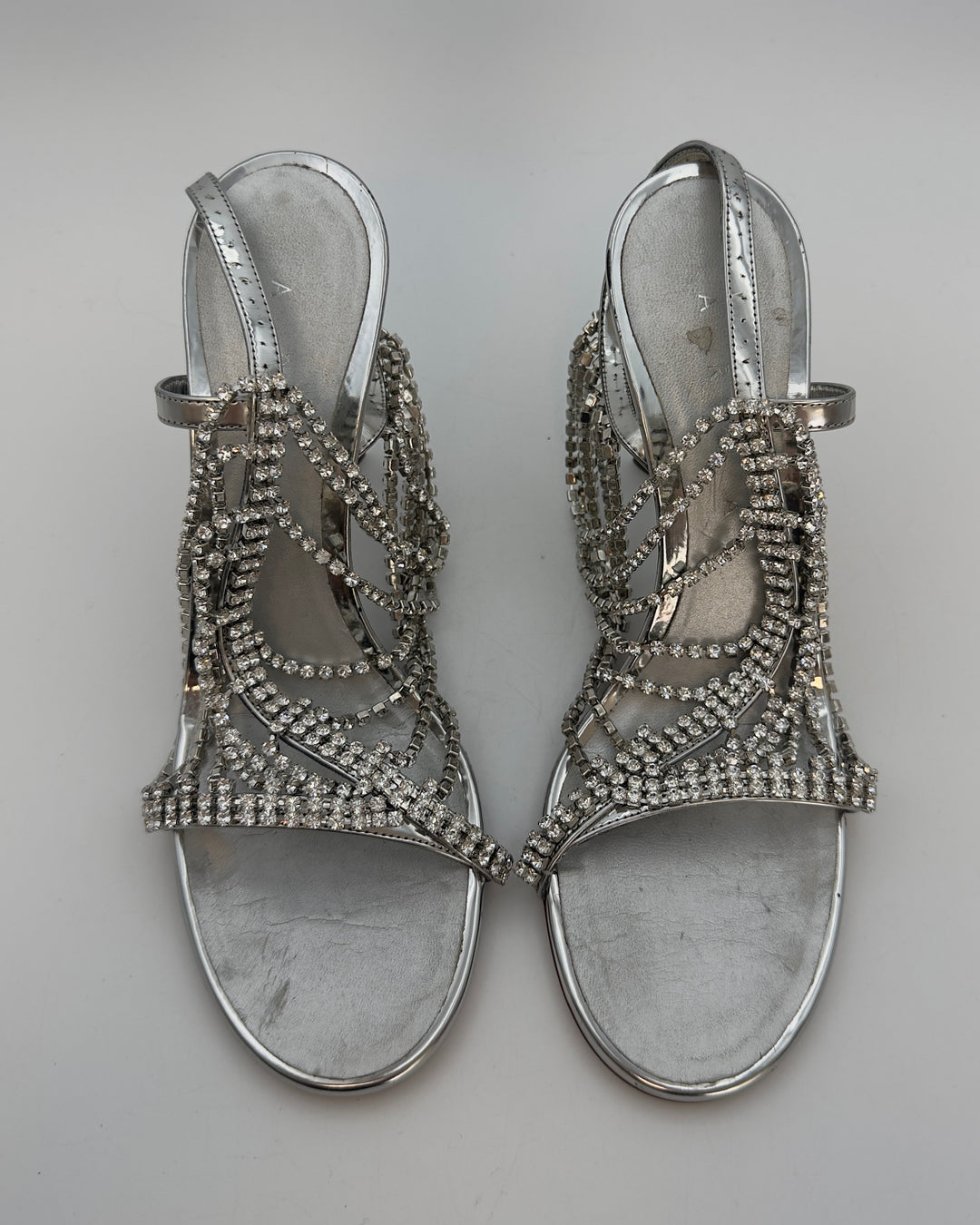 Light Silver Rhinestone Leather Heels - Size 39