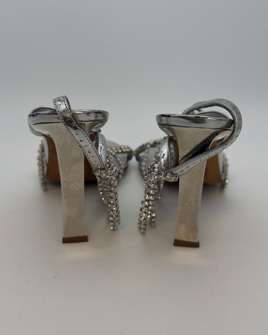 Light Silver Rhinestone Leather Heels - Size 39