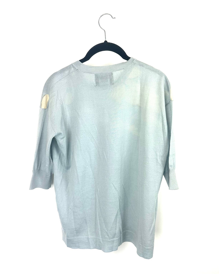 Markus Lupfer Blue Cloud Cropped Sleeve Sweater - Extra Small