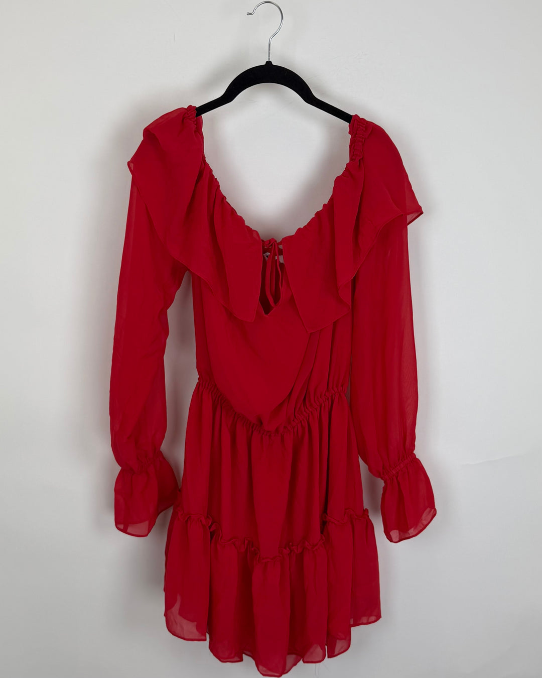 Red Off The Shoulder Sheer Dress - Size 0/2
