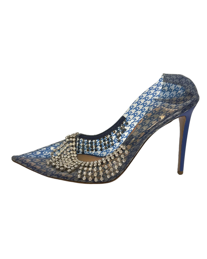Clear and Blue Rhinestone Fringe Pumps - Size 41