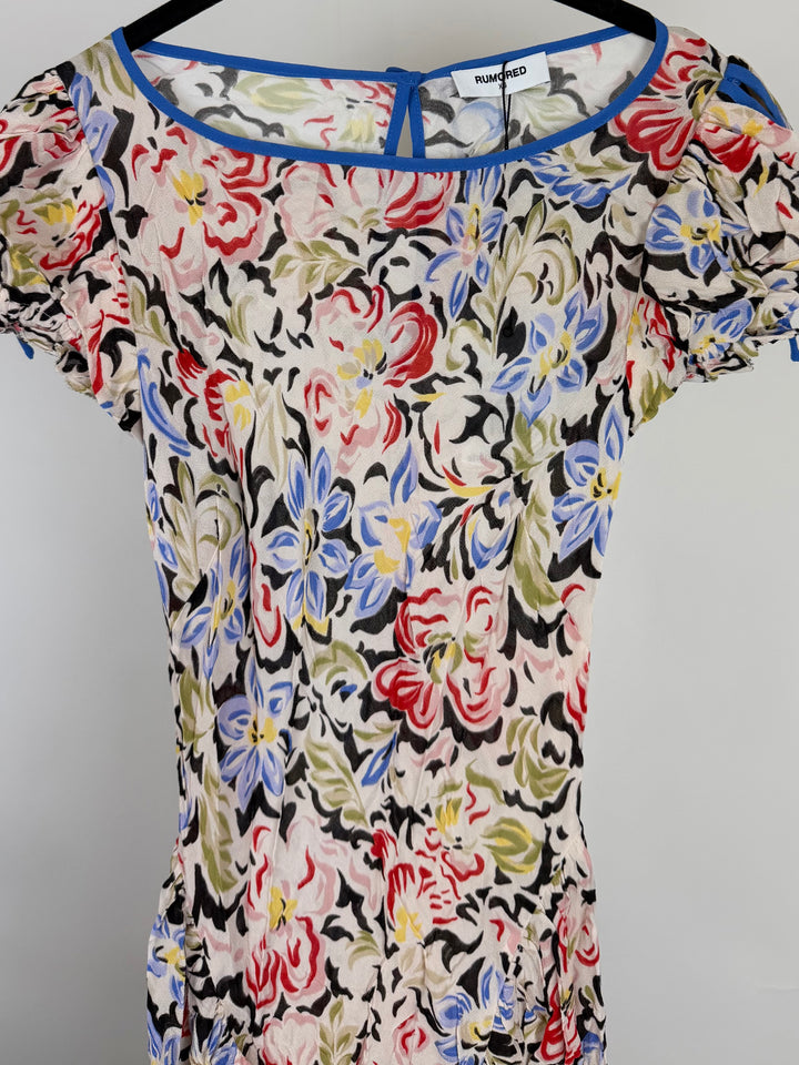 White Blue and Red Patterned Dress - Size 00/0 and 2/4
