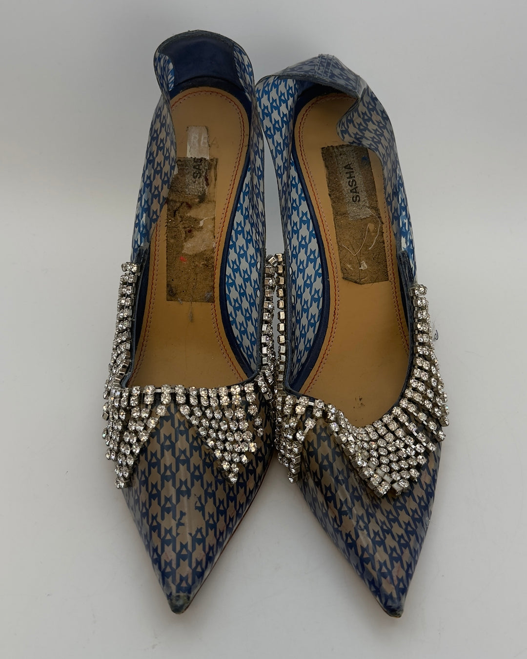 Clear and Blue Rhinestone Fringe Pumps - Size 41