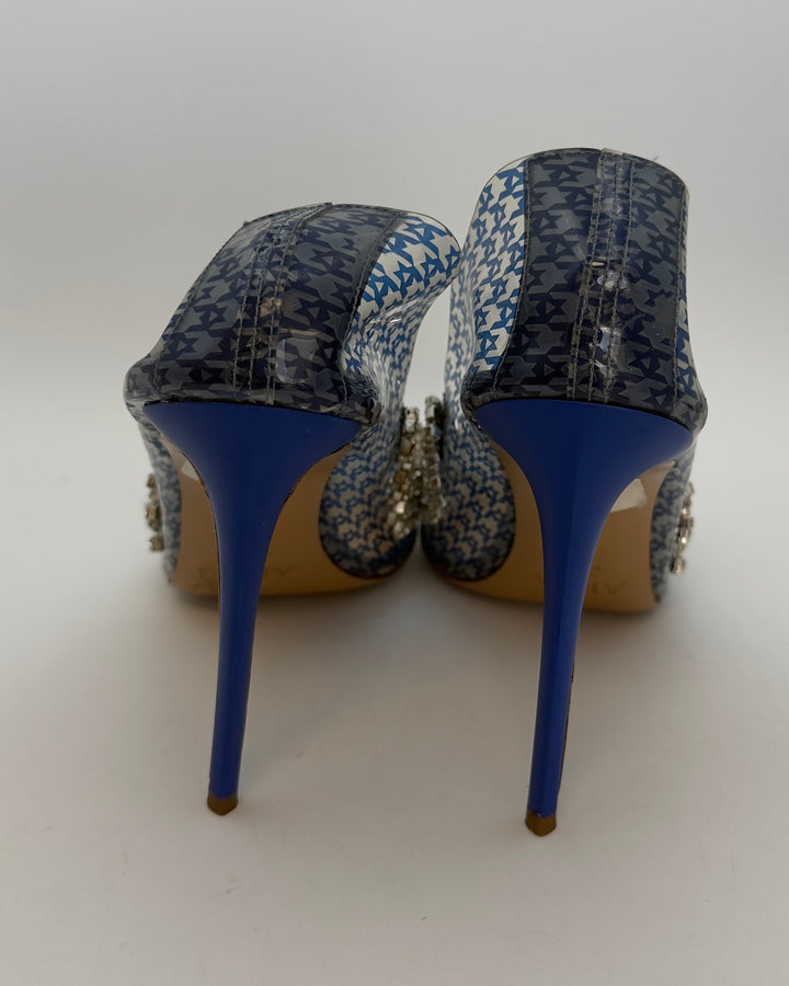 Clear and Blue Rhinestone Fringe Pumps - Size 41
