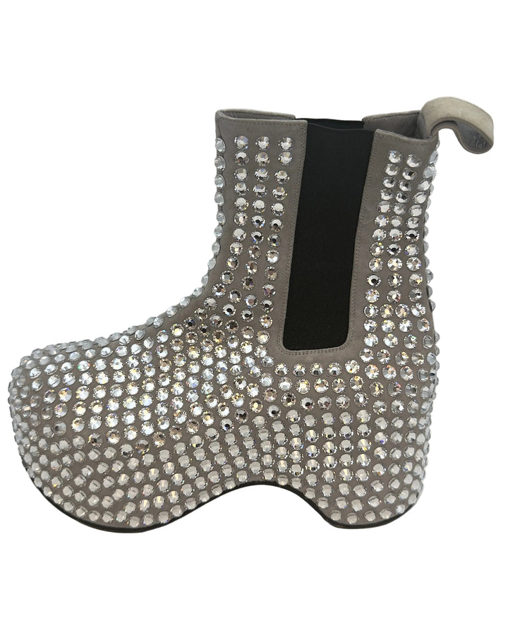 Silver Gem Embellished Platform Booties - Size 38