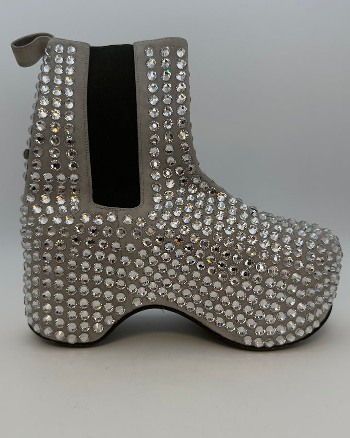 Silver Gem Embellished Platform Booties - Size 38