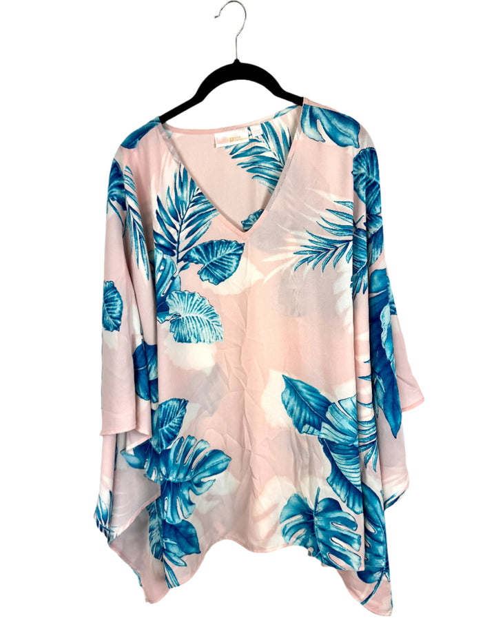 Rose Tropical Leaf Print Sheer Top - Size 14/16