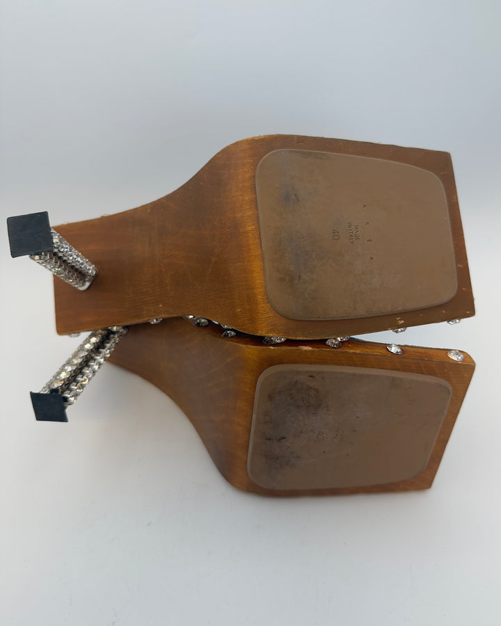 Denim Stud Square Toe Heels - Size 40