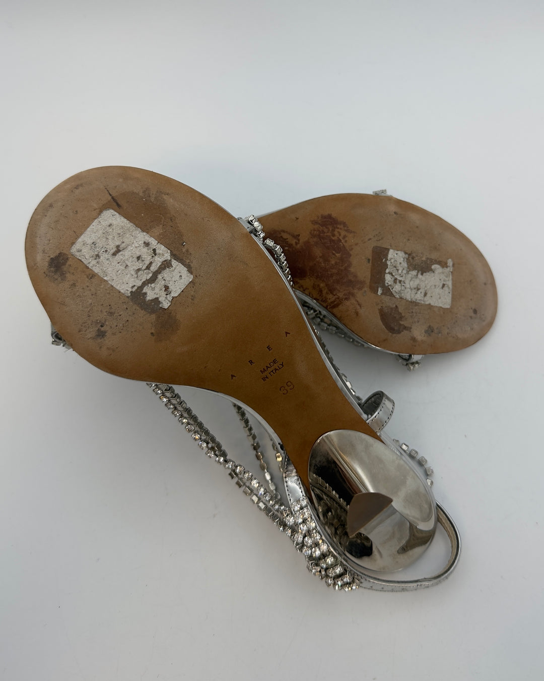 Light Silver Rhinestone Leather Heels - Size 39