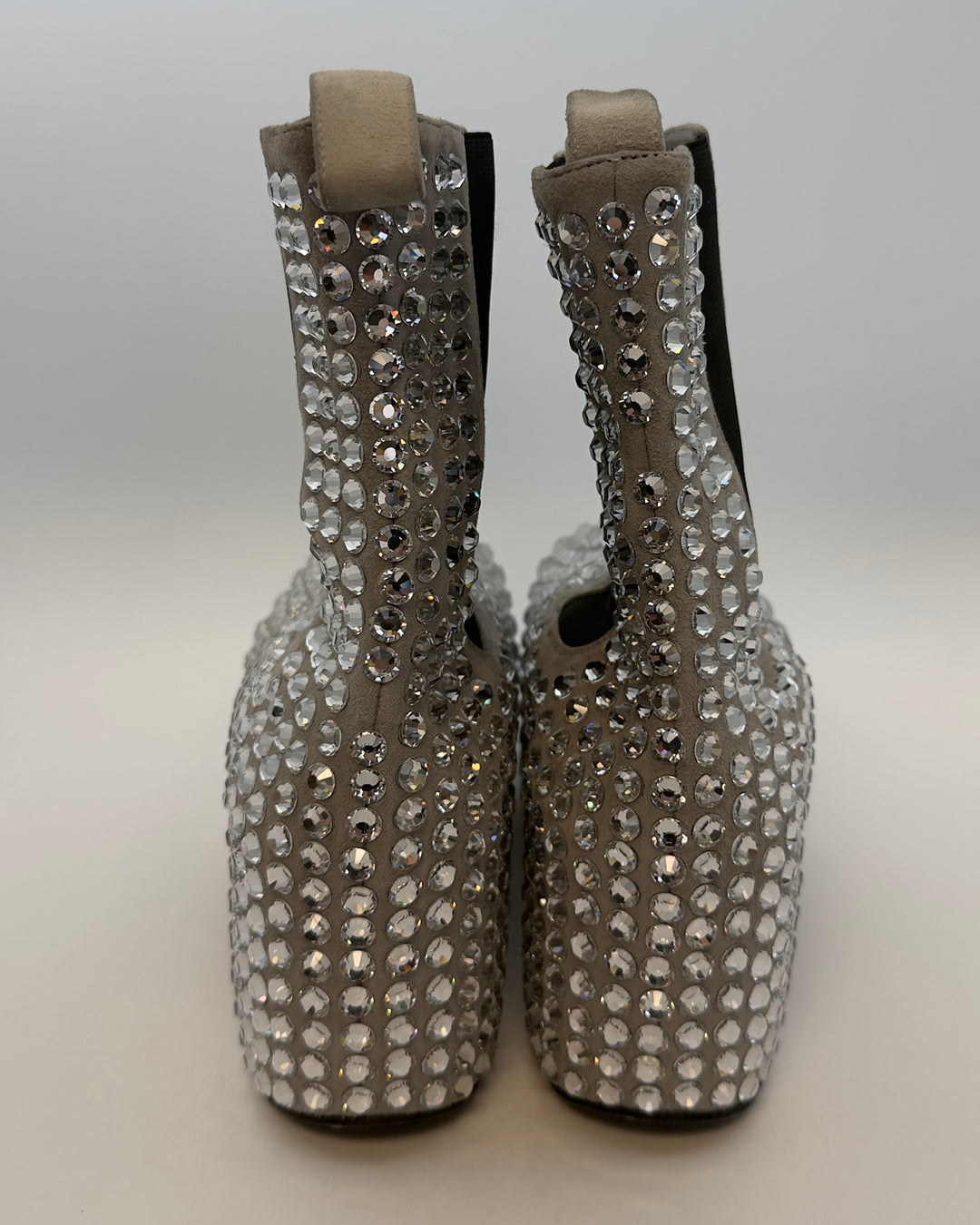 Silver Gem Embellished Platform Booties - Size 38