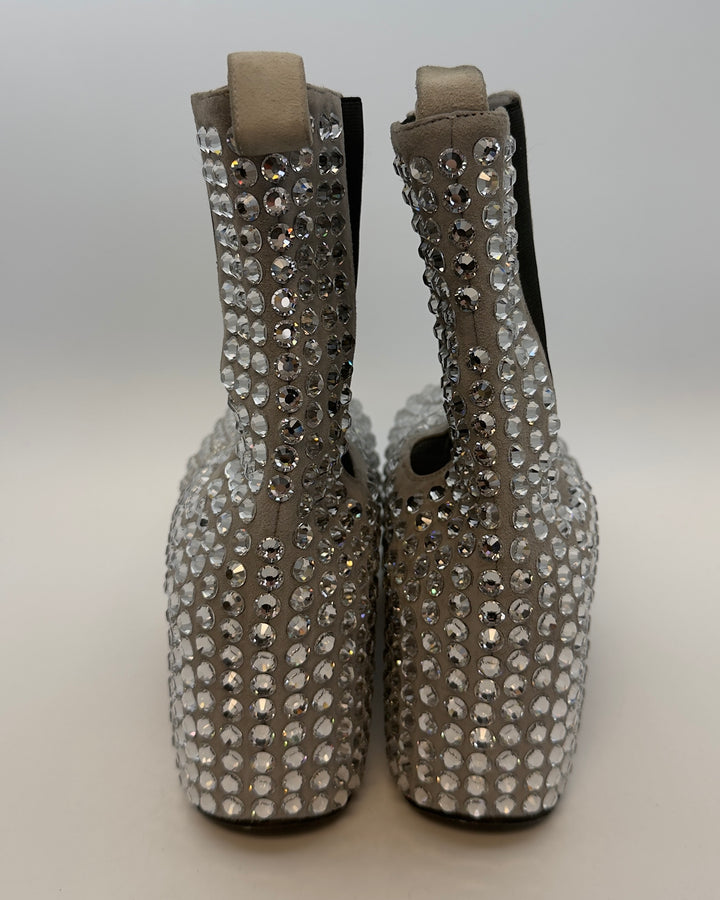 Silver Gem Embellished Platform Booties - Size 38