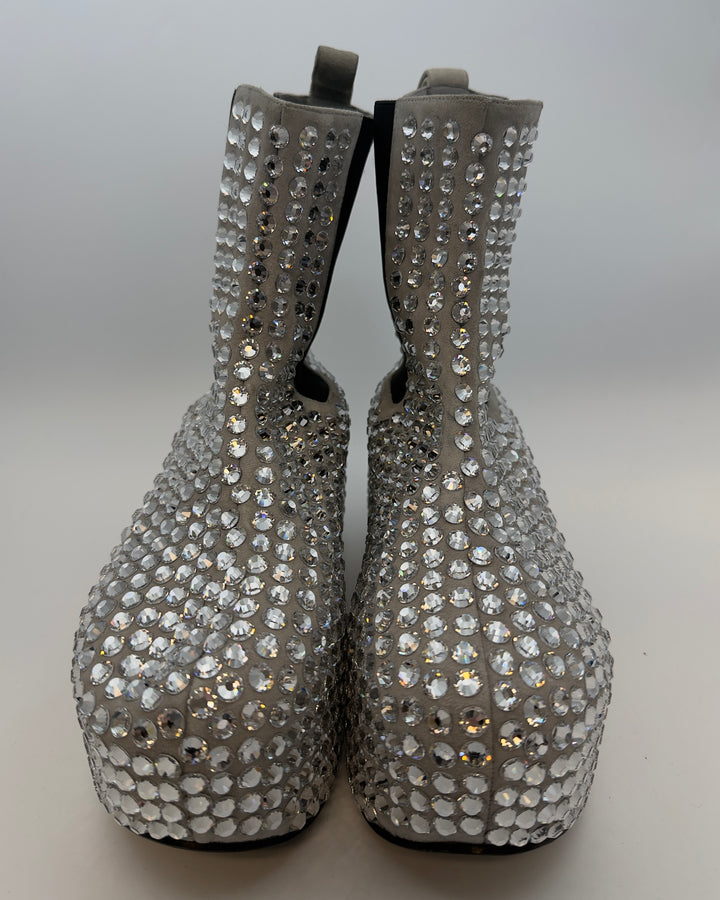 Silver Gem Embellished Platform Booties - Size 38