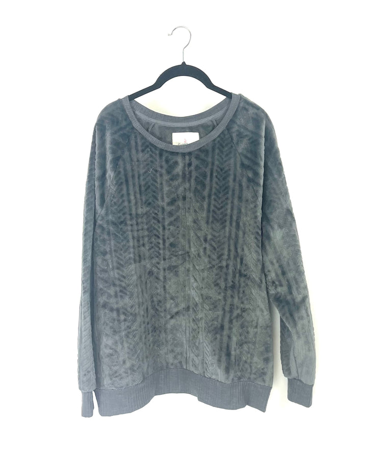 Gray Fleece Textured Long Sleeve Top - Size 10/12 and 18/20