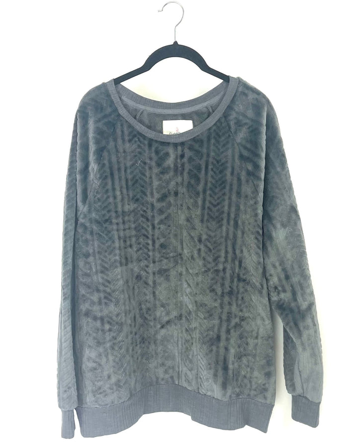 Gray Fleece Texture Long Sleeve Top - Size 10/12 and 18/20