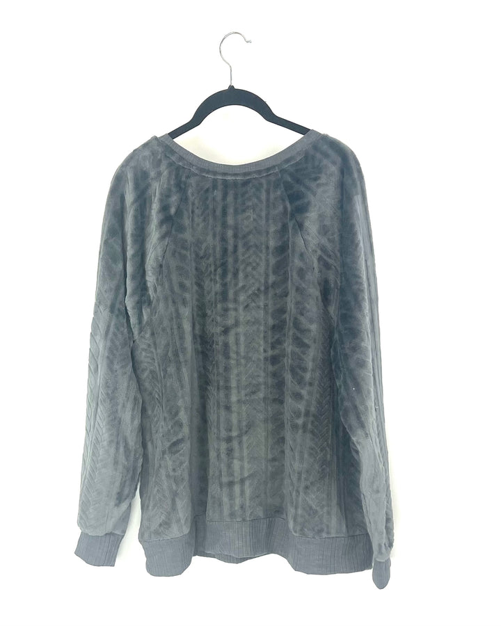 Gray Fleece Texture Long Sleeve Top - Size 10/12 and 18/20