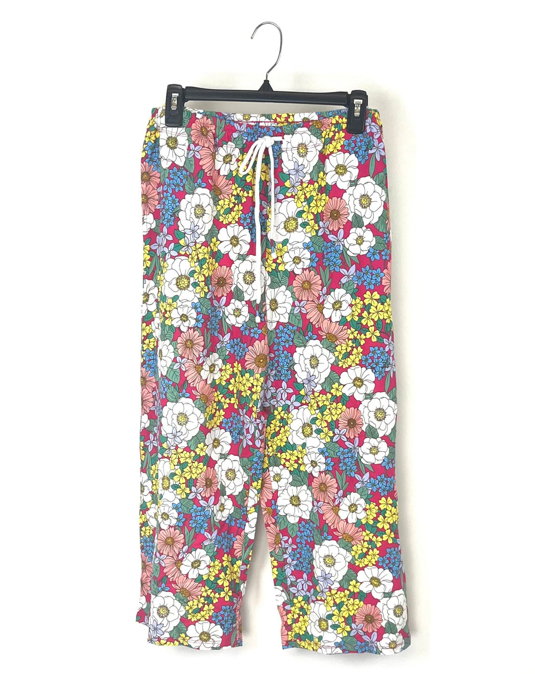 Hot Pink Floral Cropped Lounge Pants - 1X