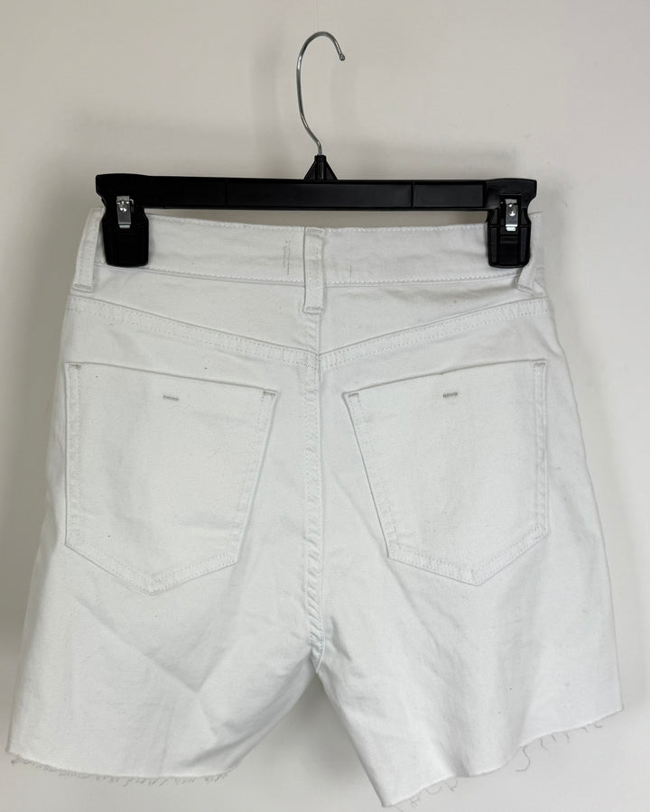 White High Waist Distressed Shorts - Size 0/2