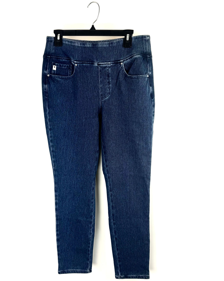 Mid-Rise Indigo Denim Pull-On Skinny Jeans- Size 12