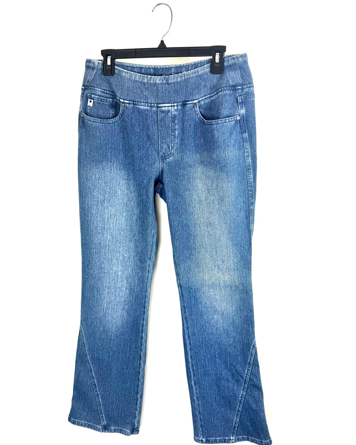 Light-Wash Pull-On Jeans with Angled Seam Detail- Size 12