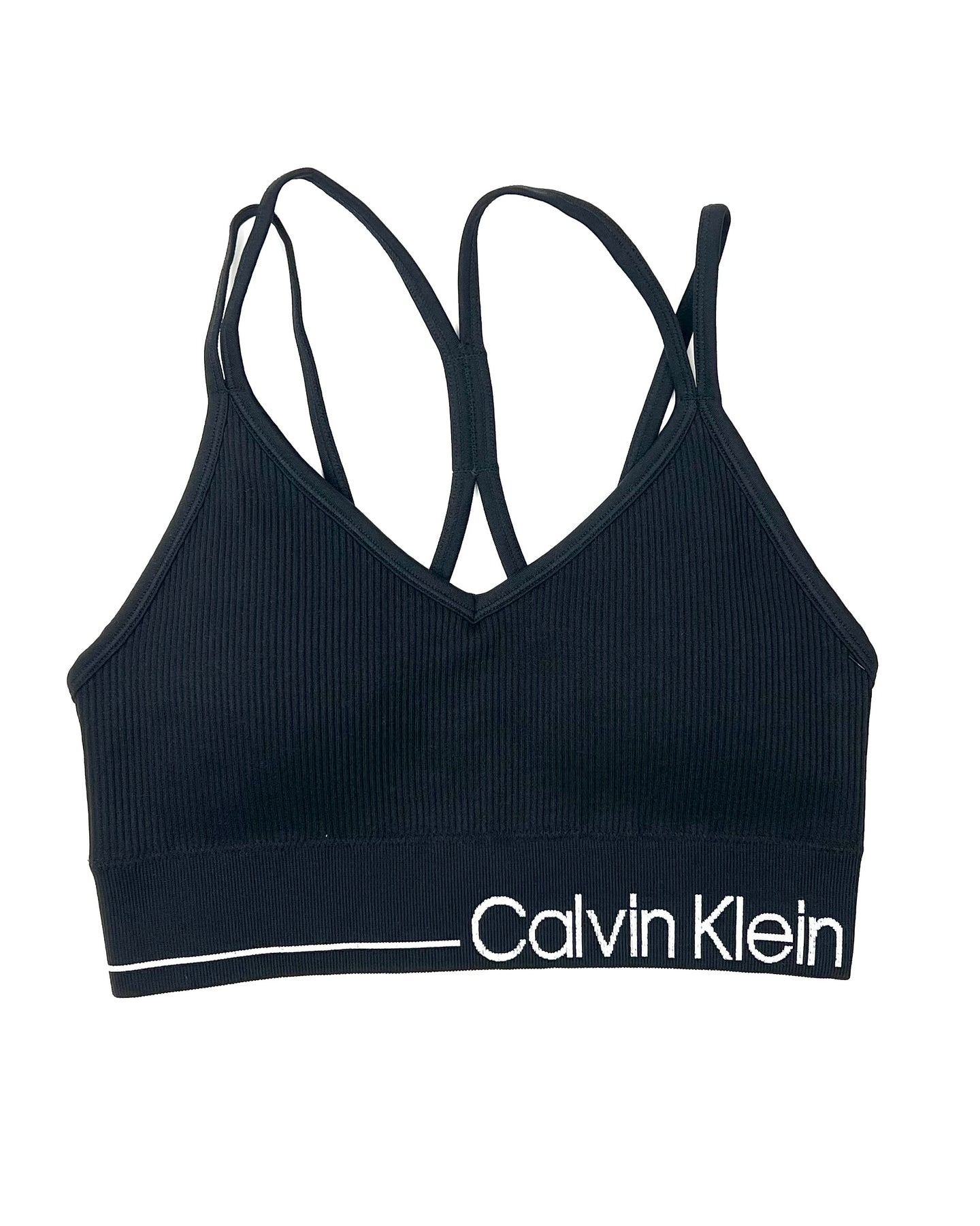Calvin Klein Black Ribbed V-Neck Sports Bra - Small – The Fashion